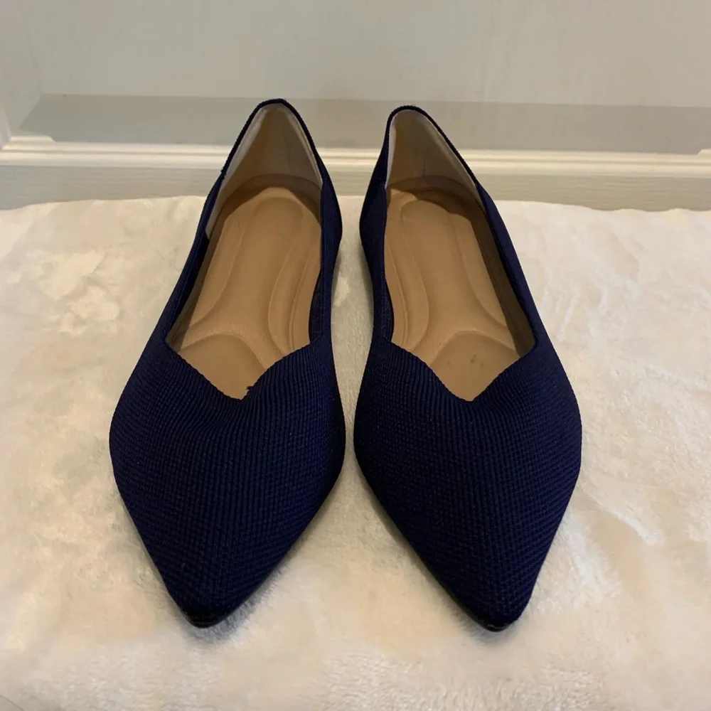 Navy Blue Pointed Toe Knit Flat Shoe Size 41 Business Casual Work Formal